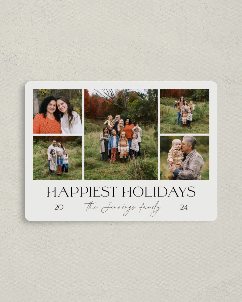 This is a 4" x 5½" Magnetic Christmas Card called Sleek Sentiment printed in full color with a Luxe Satin finish