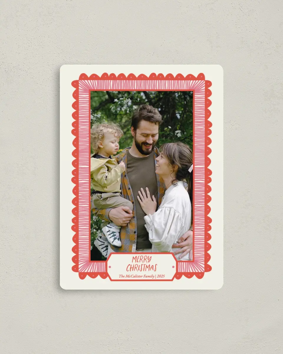 This is a 4" x 5½" Christmas Card called Merry & Bright printed in full color with Gold foil and a Luxe Satin finish
