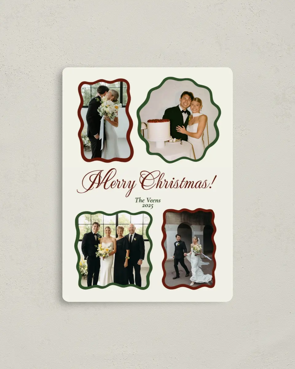 This is a 4" x 5½" Christmas Card called Wavy Wonderland printed in full color with Silver foil and a Luxe Satin finish