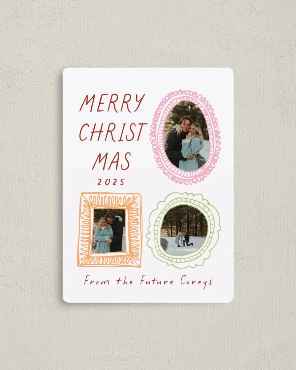 This is a 4" x 5½" Christmas Card called Joyful Beginnings printed in full color with Gold foil and a Luxe Satin finish