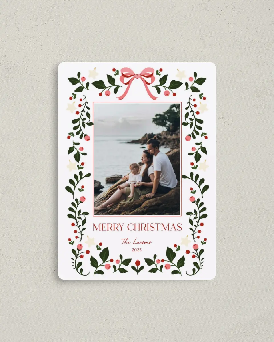 This is a 4" x 5½" Christmas Card called Holly Jolly Love! printed in full color with Silver foil and a Luxe Satin finish