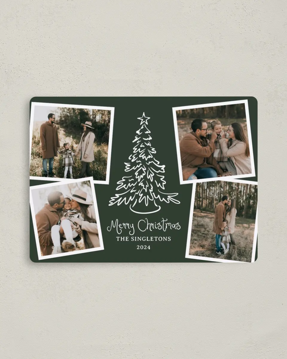 This is a 4" x 5½" Magnetic Christmas Card called Sketched Snapshots printed in full color with a Luxe Satin finish
