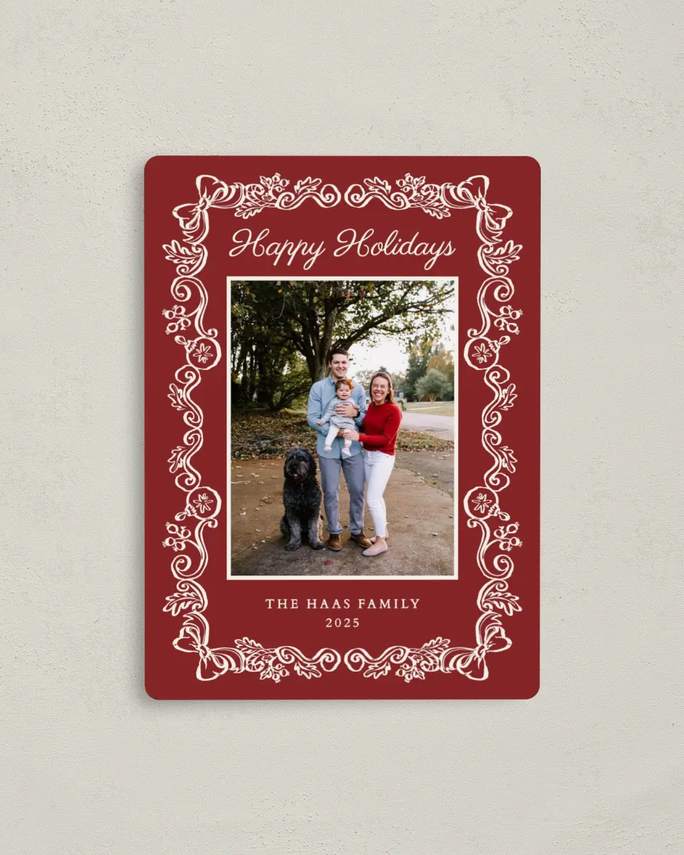 This is a 4" x 5½" Christmas Card called Cherished Christmas printed in full color with Gold foil and a Luxe Satin finish