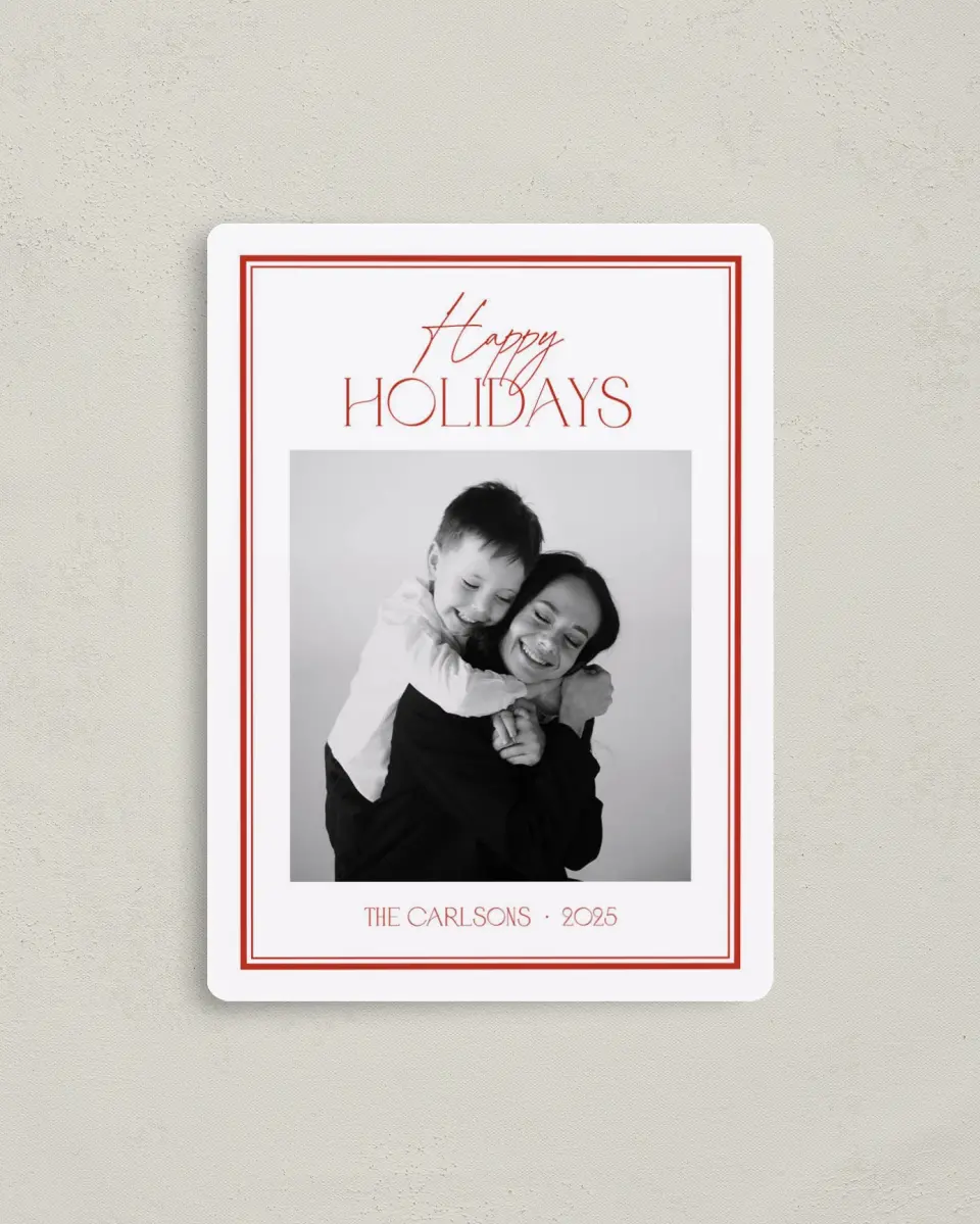This is a 4" x 5½" Christmas Card called Classic Border printed in full color with a Luxe Satin finish