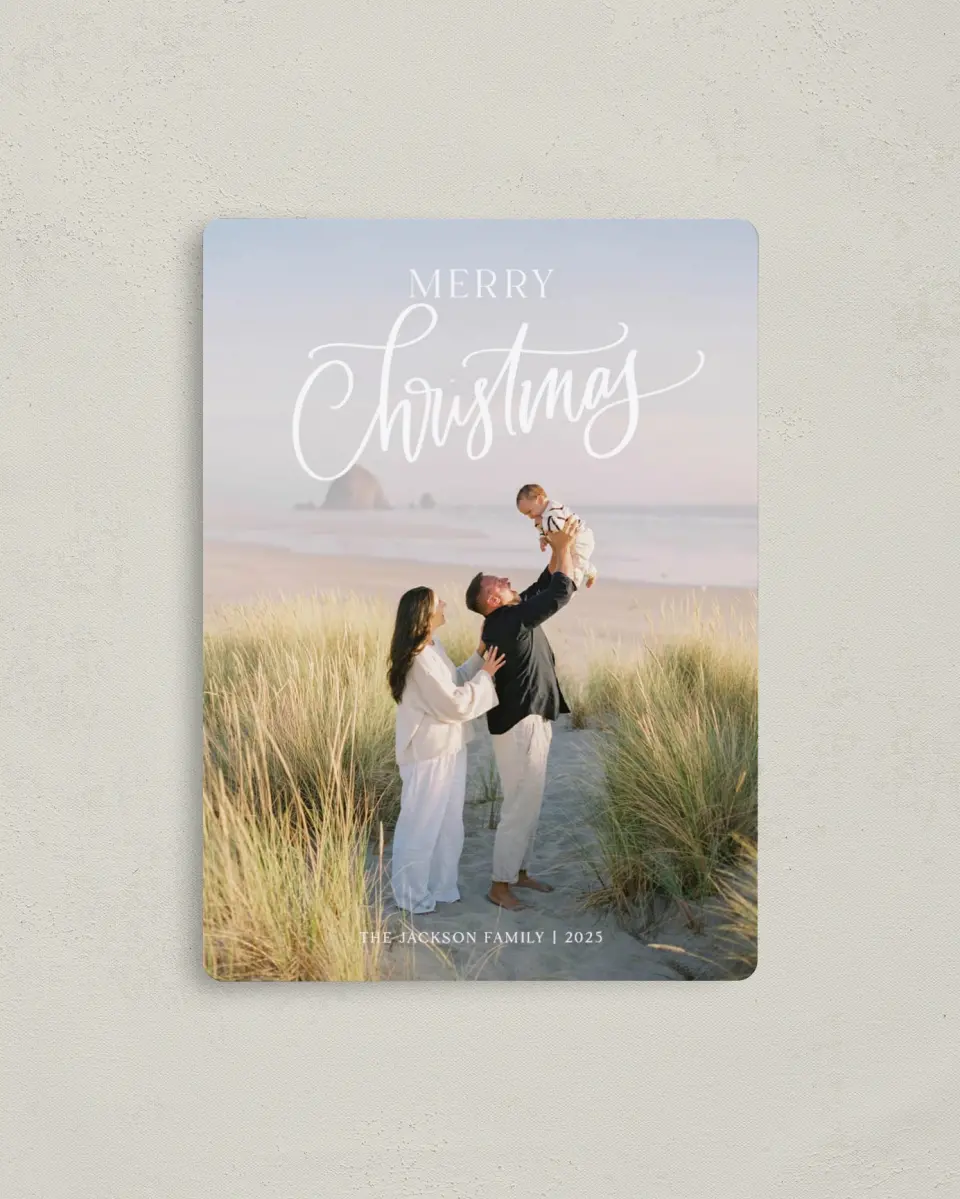 This is a 4" x 5½" Christmas Card called Christmas Chic printed in full color with Gold foil and a Luxe Satin finish