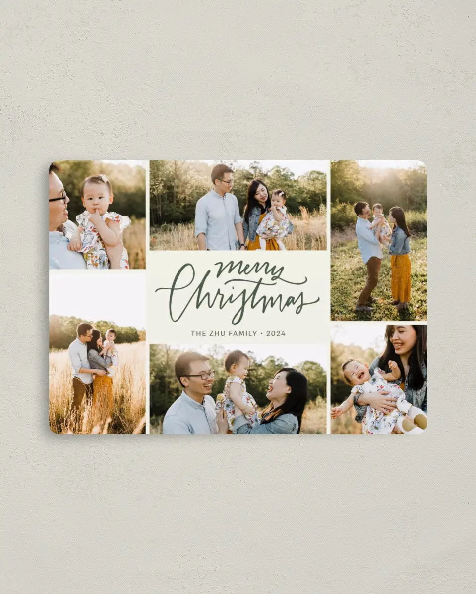 This is a 4" x 5½" Magnetic Christmas Card called Captured Cheer printed in full color with a Luxe Satin finish