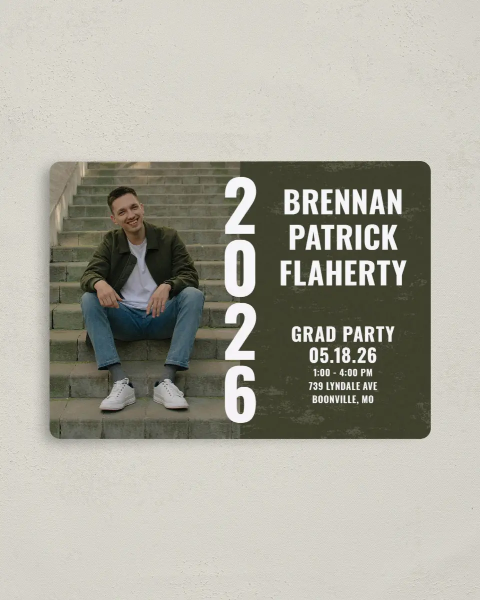 This is a 4" x 5½" Graduation Announcement Magnet called Genuine Graduate printed in full color with a Luxe Satin finish