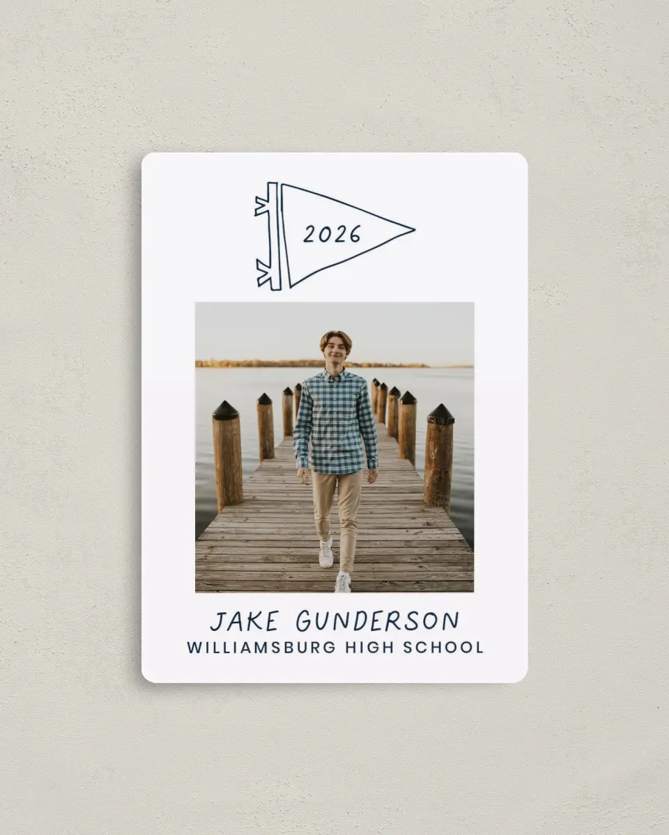 This is a 4" x 5½" Graduation Announcement Magnet called New Chapter printed in full color with a Luxe Satin finish