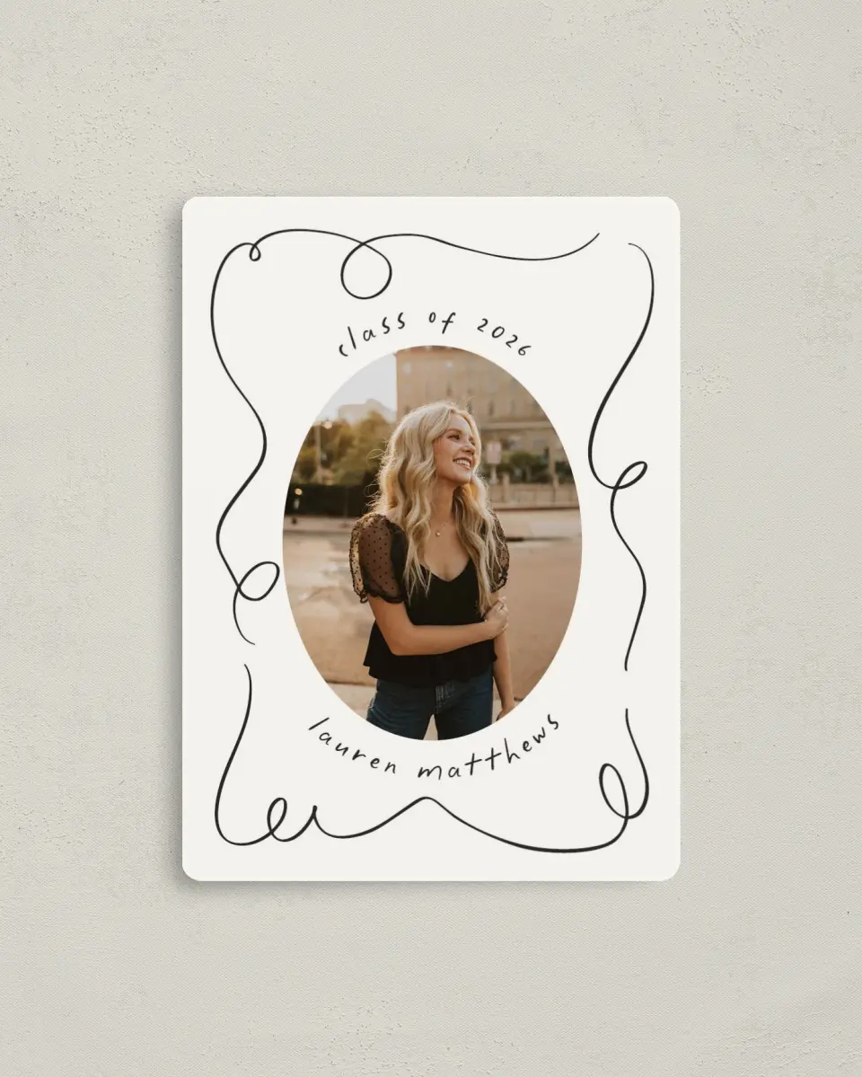 This is a 4" x 5½" Graduation Announcement Magnet called Free to be printed in full color with a Luxe Satin finish