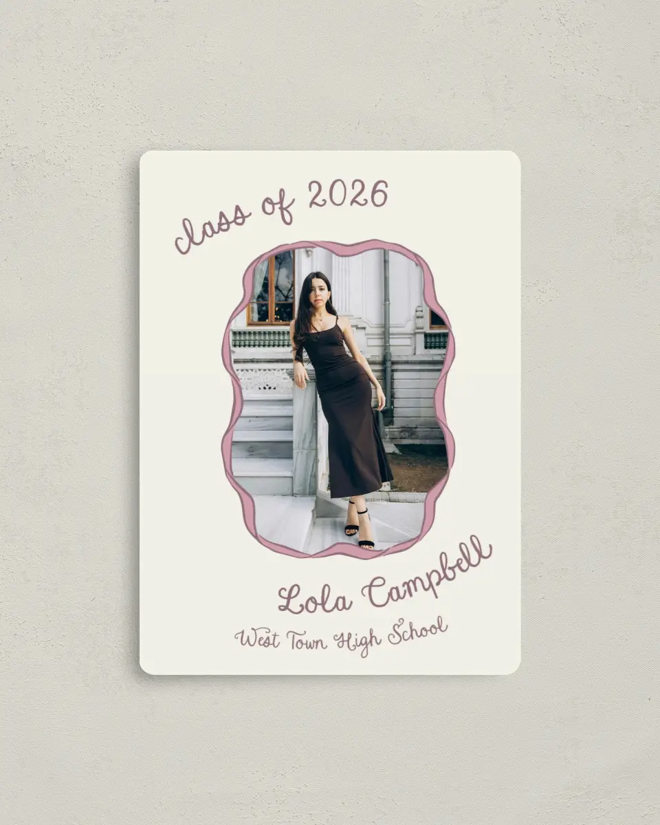 This is a 4" x 5½" Graduation Announcement Magnet called Wrapped in Success printed in full color with Gold foil and a Luxe Satin finish