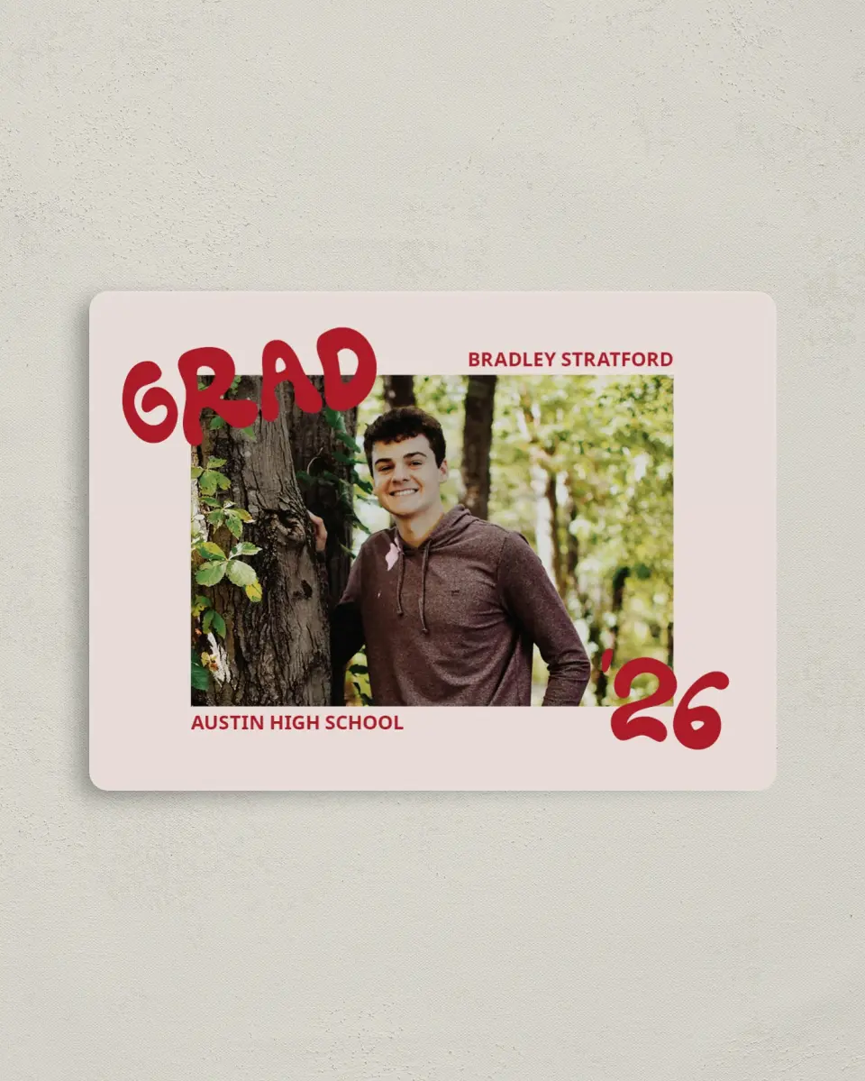 This is a 4" x 5½" Graduation Announcement Magnet called Final Countdown printed in full color with a Luxe Satin finish