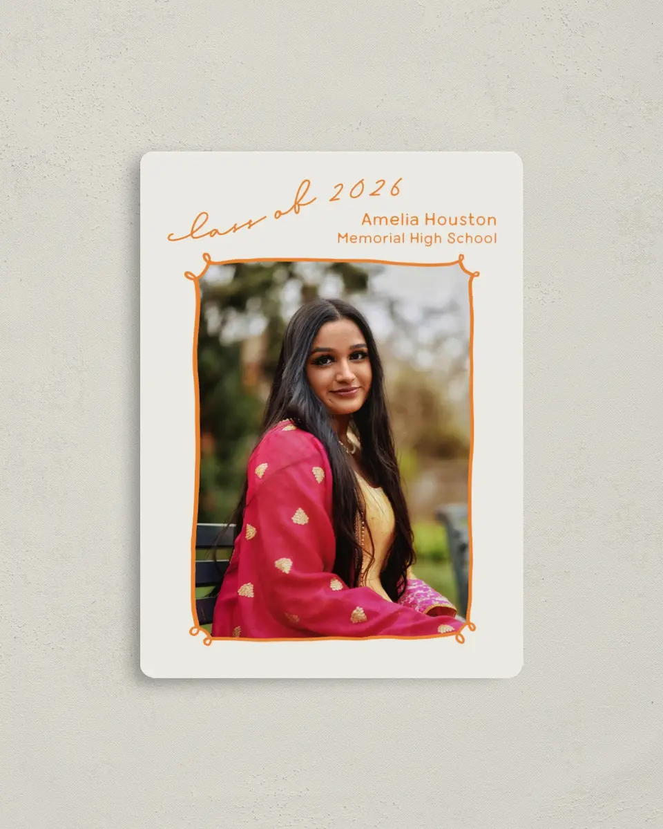 This is a 4" x 5½" Graduation Announcement Magnet called Grand Grad printed in full color with a Luxe Satin finish