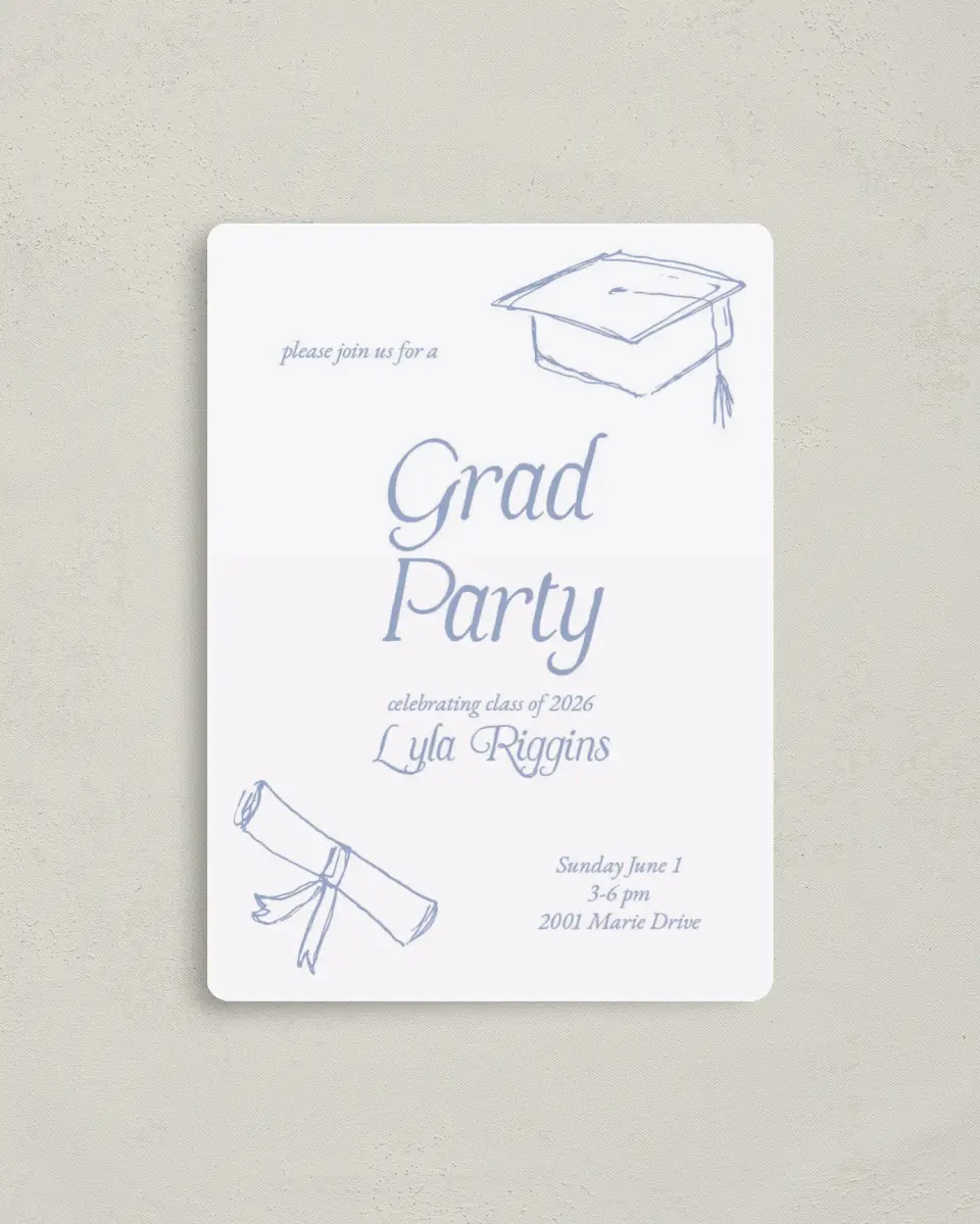 This is a 4" x 5½" Graduation Announcement Magnet called Time to Party printed in full color with a Luxe Satin finish