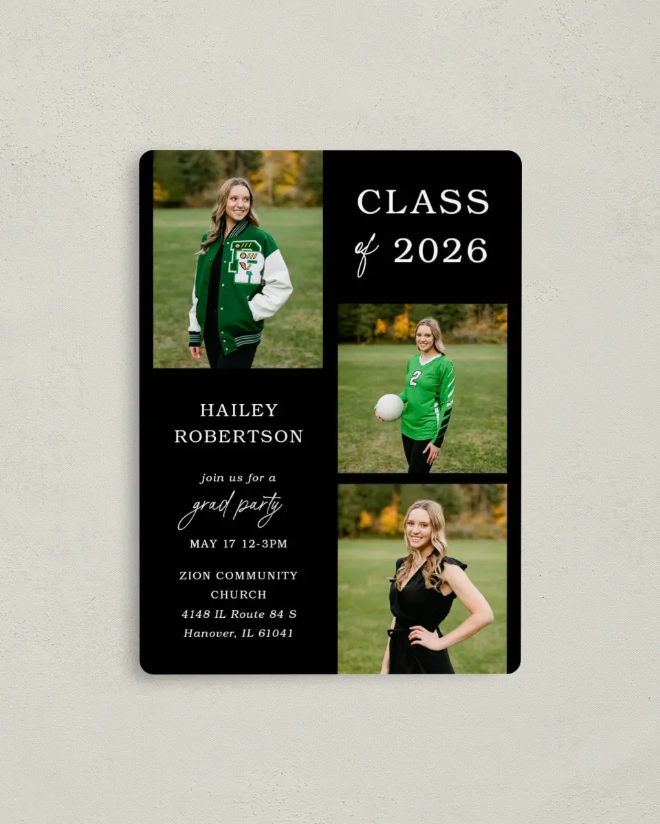 This is a 4" x 5½" Graduation Announcement Magnet called Proud Moments printed in full color with a Luxe Satin finish