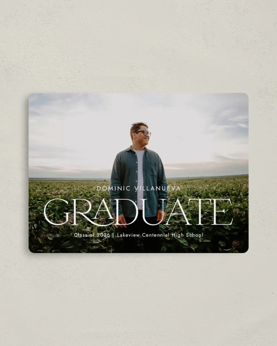 This is a 4" x 5½" Graduation Announcement Magnet called Future Bound printed in full color with a Luxe Satin finish