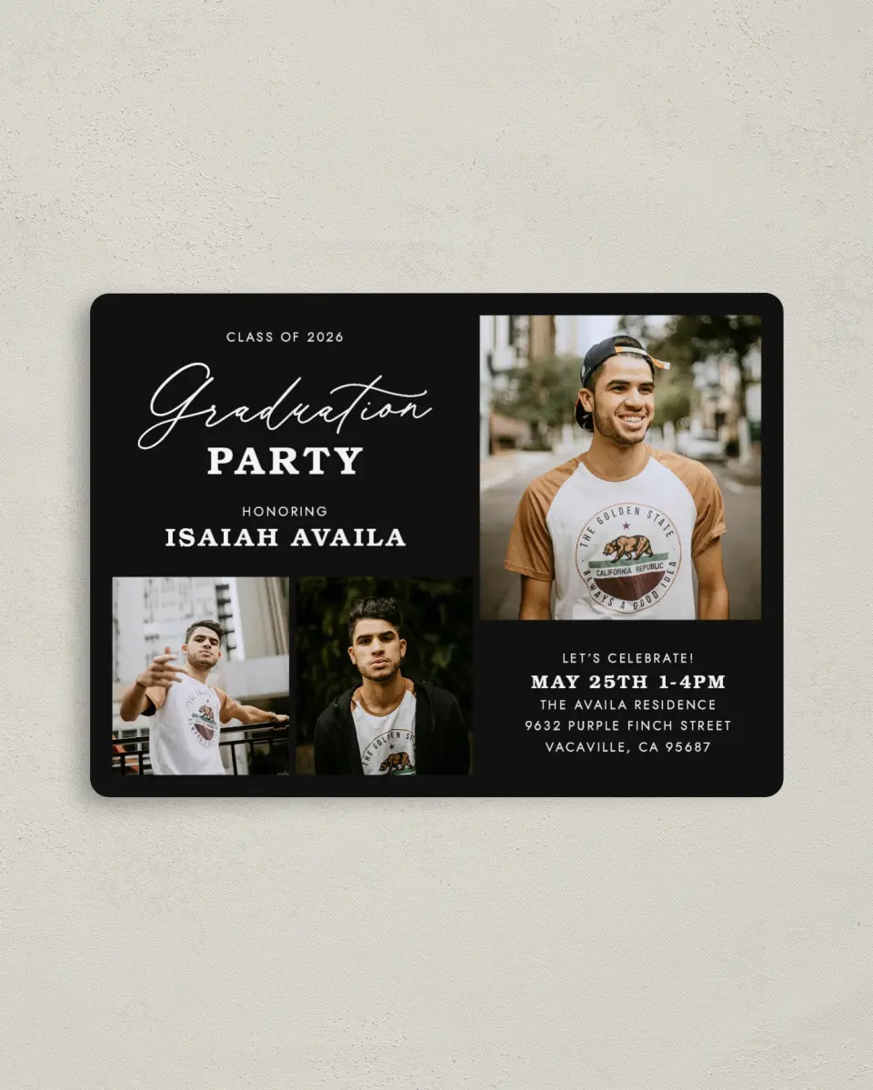 This is a 4" x 5½" Graduation Announcement Magnet called Let's Celebrate printed in full color with a Luxe Satin finish