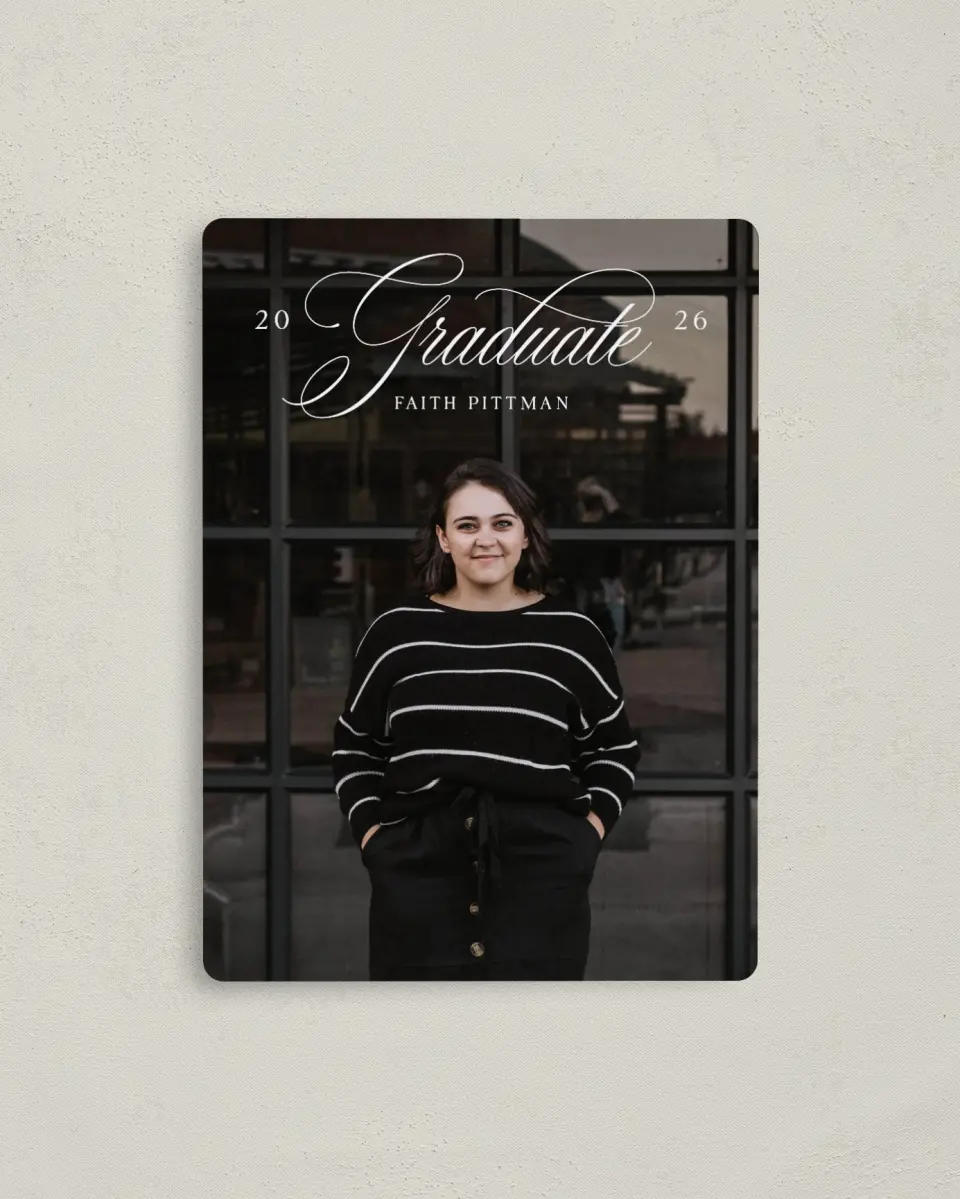 This is a 4" x 5½" Graduation Announcement Magnet called Class Elegance printed in full color with a Luxe Satin finish