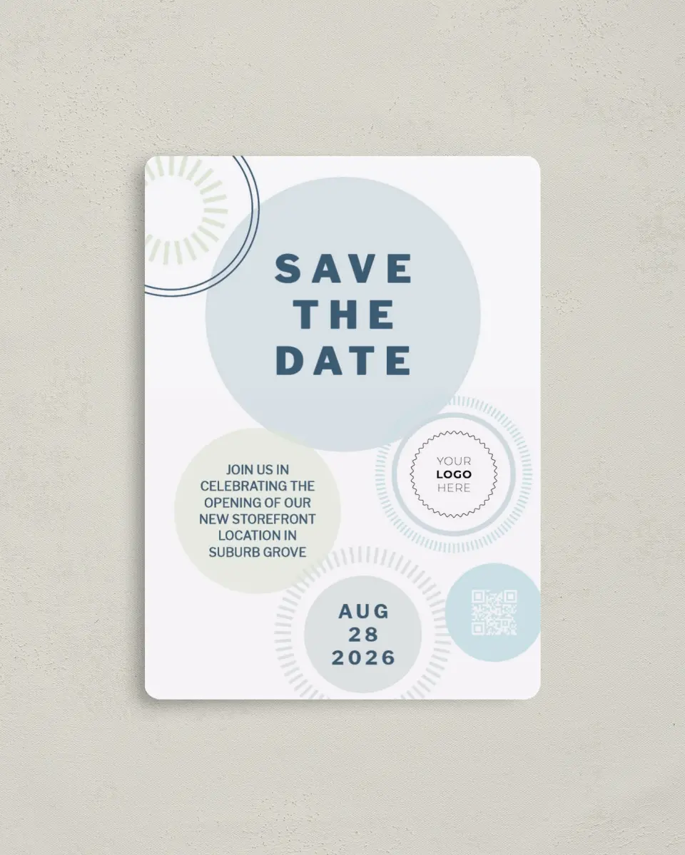 This is a 4" x 5½" Gala Save the Date Magnet called Popular Spot printed in full color with a Luxe Satin finish