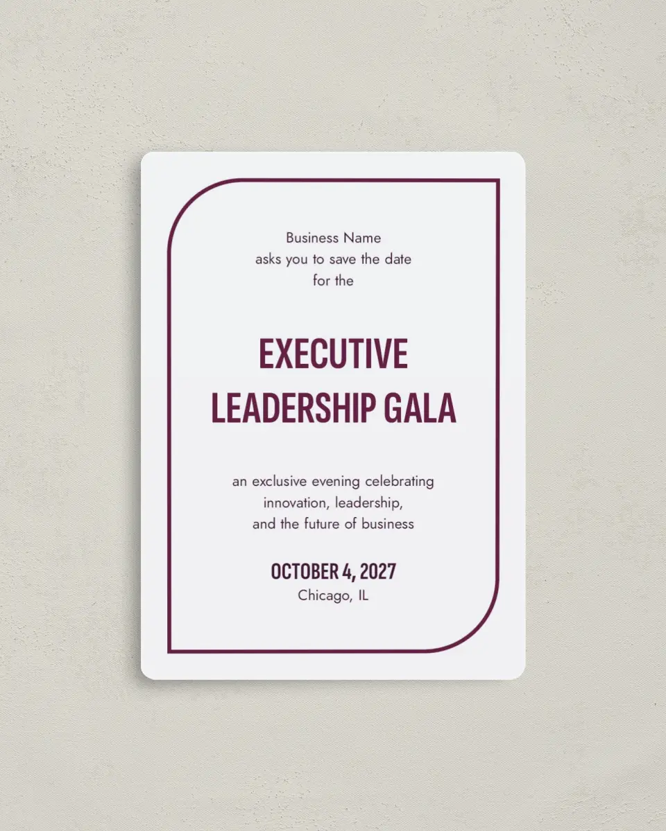 This is a 4" x 5½" Gala Save the Date Magnet called Sharp Structure printed in full color with a Luxe Satin finish