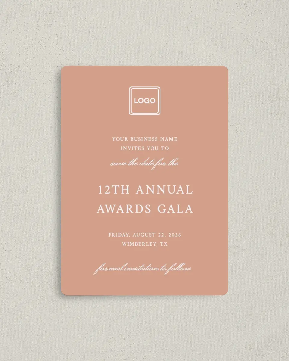 This is a 4" x 5½" Gala Save the Date Magnet called Modern Balance printed in full color with a Luxe Satin finish