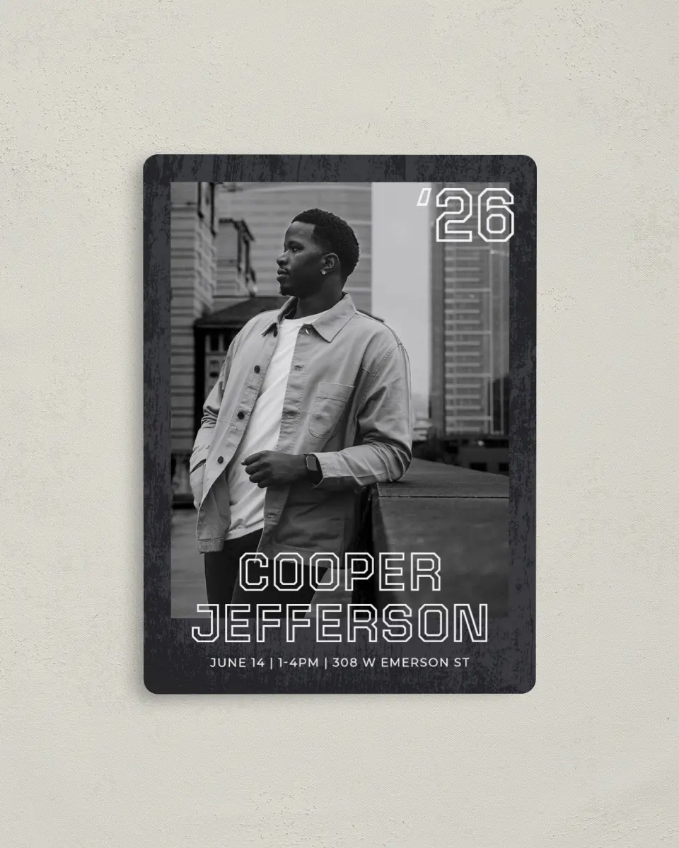 This is a 4" x 5½" Graduation Announcement Magnet called Future Forward printed in full color with a Luxe Satin finish