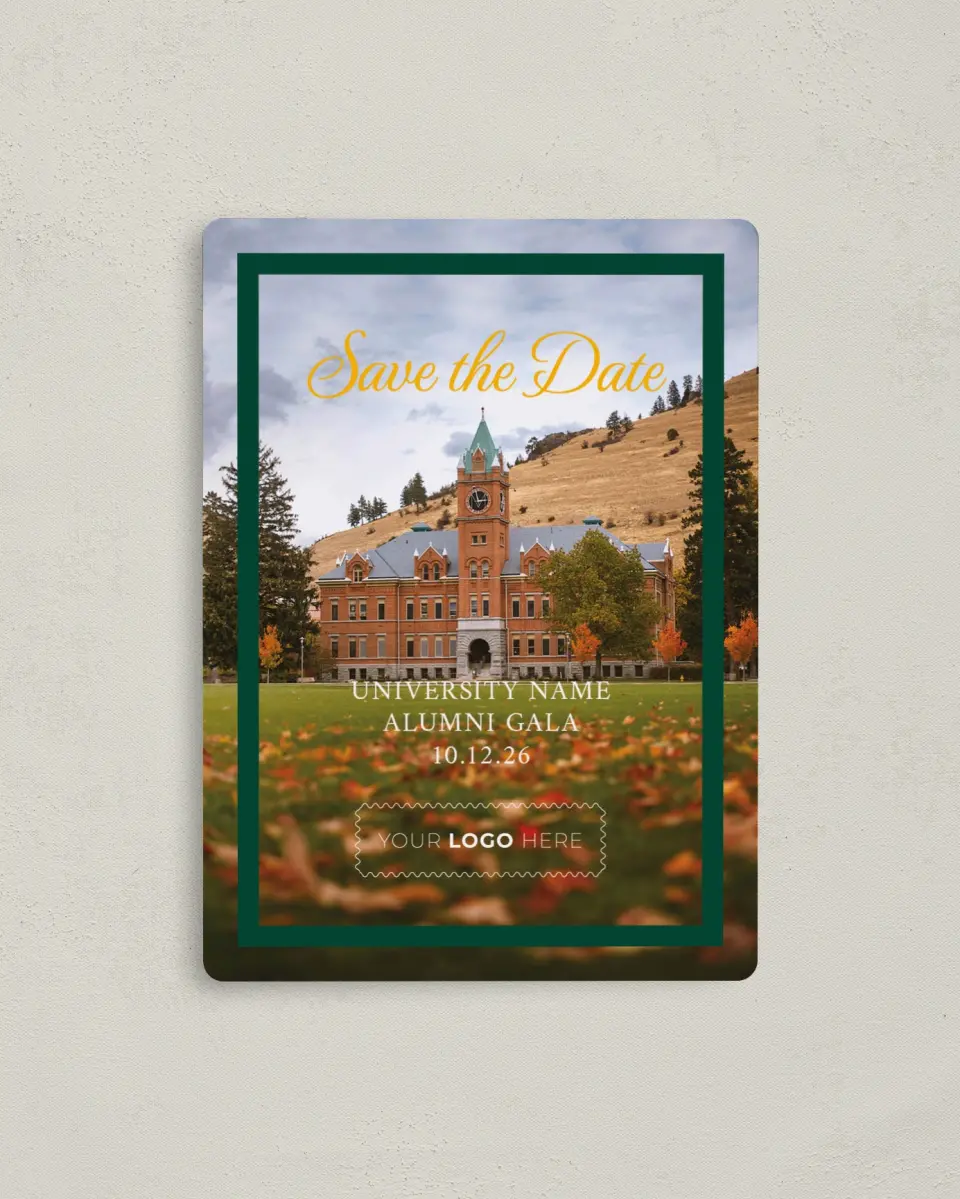 This is a 4" x 5½" Gala Save the Date Magnet called Lasting Legacy printed in full color with a Luxe Satin finish