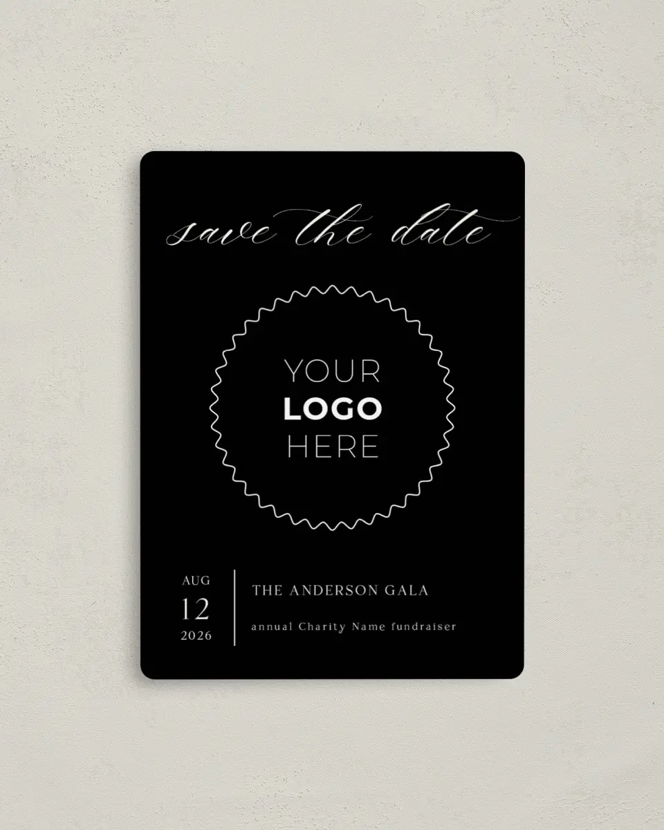 This is a 4" x 5½" Gala Save the Date Magnet called Giving Grace printed in full color with a Luxe Satin finish