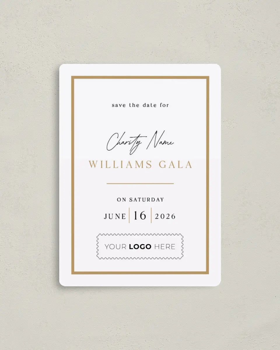 This is a 4" x 5½" Gala Save the Date Magnet called Make an Impact printed in full color with a Luxe Satin finish