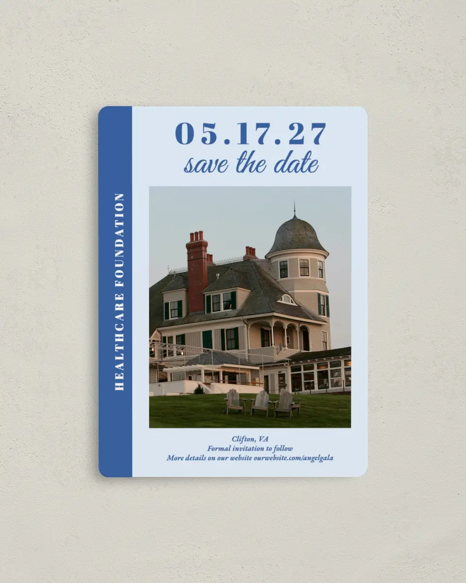 This is a 4" x 5½" Gala Save the Date Magnet called Healing Hearts printed in full color with a Luxe Satin finish