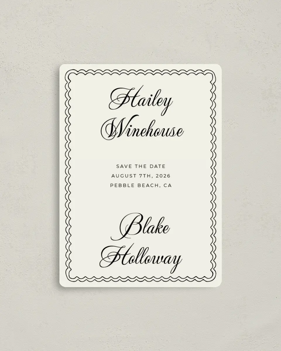 This is a 4" x 5½" Save the Date Magnet called Grand Party printed in full color with a Luxe Satin finish