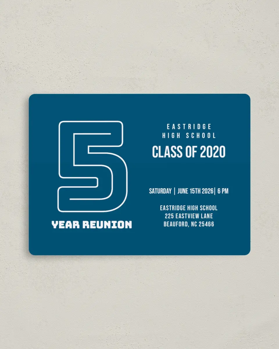 This is a 4" x 5½" Class Reunion called Year and Cheer printed in full color with a Luxe Satin finish