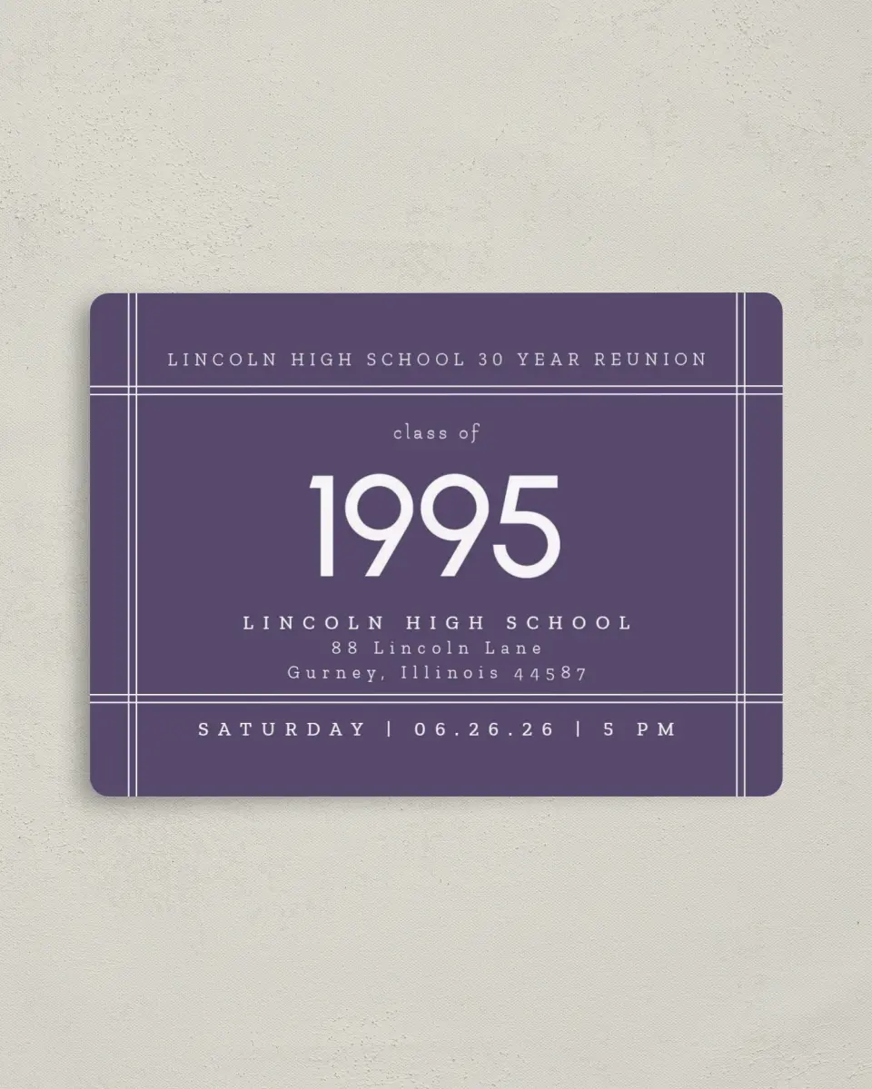 This is a 4" x 5½" Class Reunion called Transparent Lines printed in full color with a Luxe Satin finish
