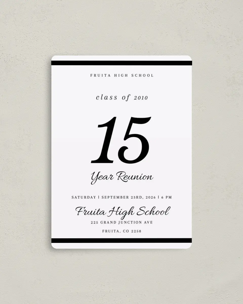 This is a 4" x 5½" Class Reunion called Formal Function printed in full color with a Luxe Satin finish