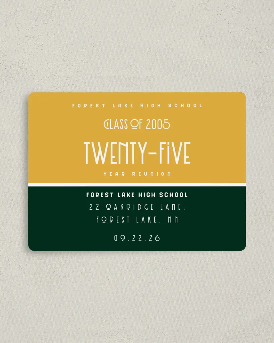 This is a 4" x 5½" Class Reunion called Class Comradery printed in full color with a Luxe Satin finish