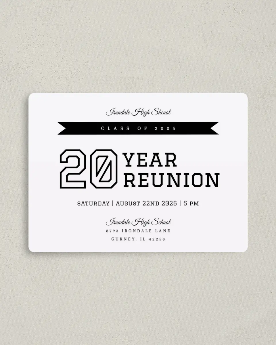 This is a 4" x 5½" Class Reunion called Honorary Class printed in full color with a Luxe Satin finish