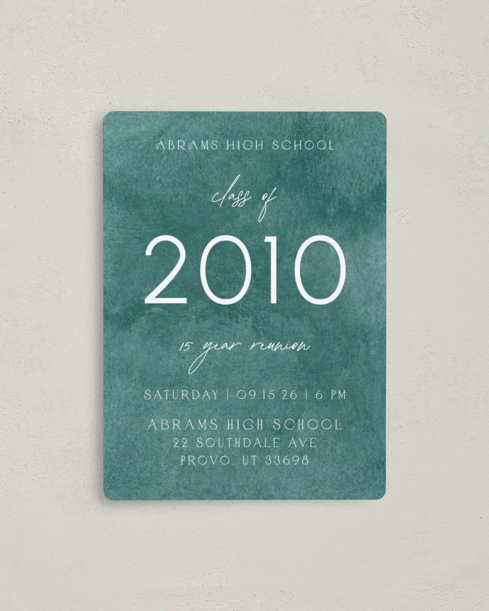 This is a 4" x 5½" Class Reunion called Blended Bonds printed in full color with a Luxe Satin finish