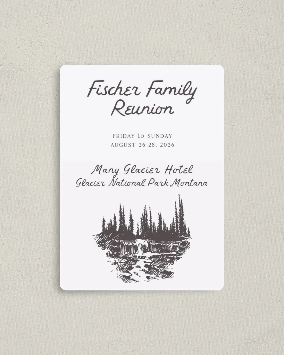 This is a 4" x 5½" Family Reunion called Mountain Mamma printed in full color with a Luxe Satin finish