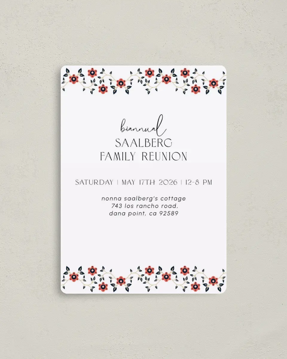 This is a 4" x 5½" Family Reunion called Vine and Trellis printed in full color with a Luxe Satin finish