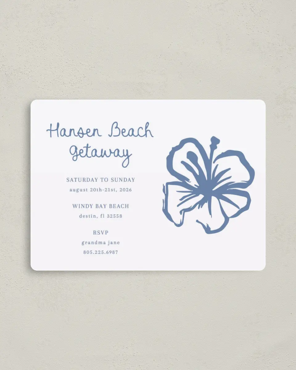 This is a 4" x 5½" Family Reunion called Coastal Breeze printed in full color with a Luxe Satin finish