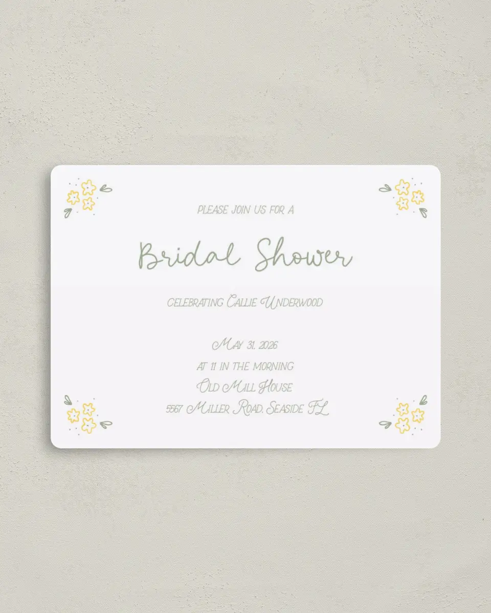 This is a 4" x 5½" Bridal Shower Invitation Magnet called Dainty Daisies printed in full color with a Luxe Satin finish