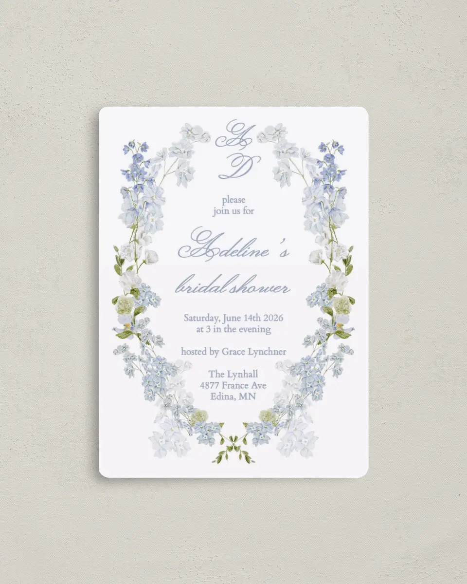This is a 4" x 5½" Bridal Shower Invitation Magnet called Bridal Blossoms printed in full color with a Luxe Satin finish