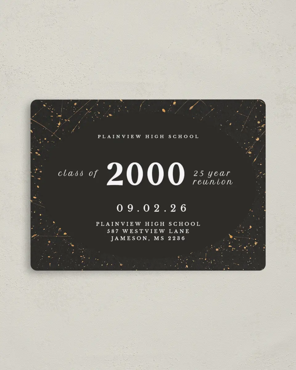 This is a 4" x 5½" Class Reunion called Golden Gathering printed in full color with a Luxe Satin finish