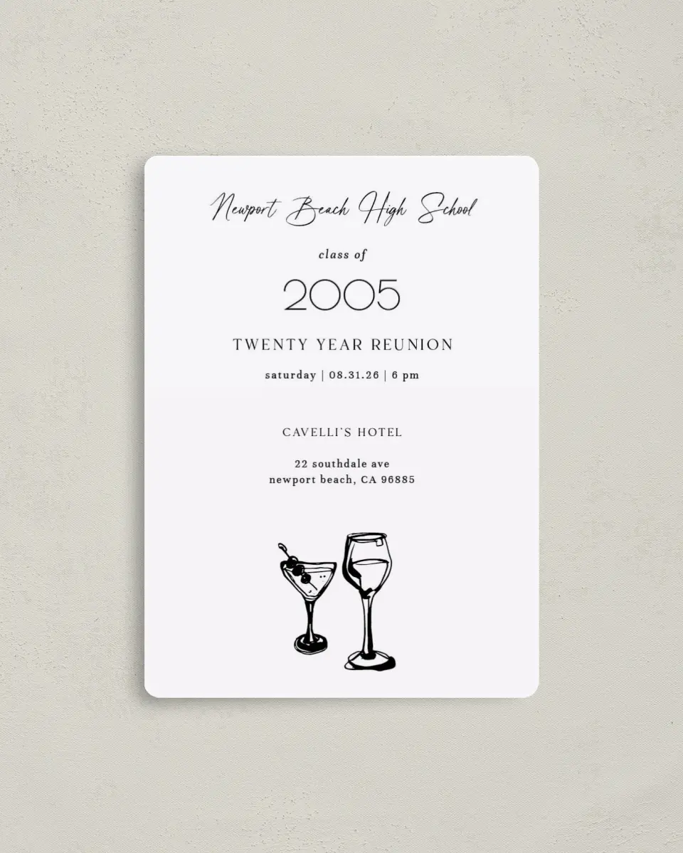 This is a 4" x 5½" Class Reunion called Happy Hours printed in full color with a Luxe Satin finish