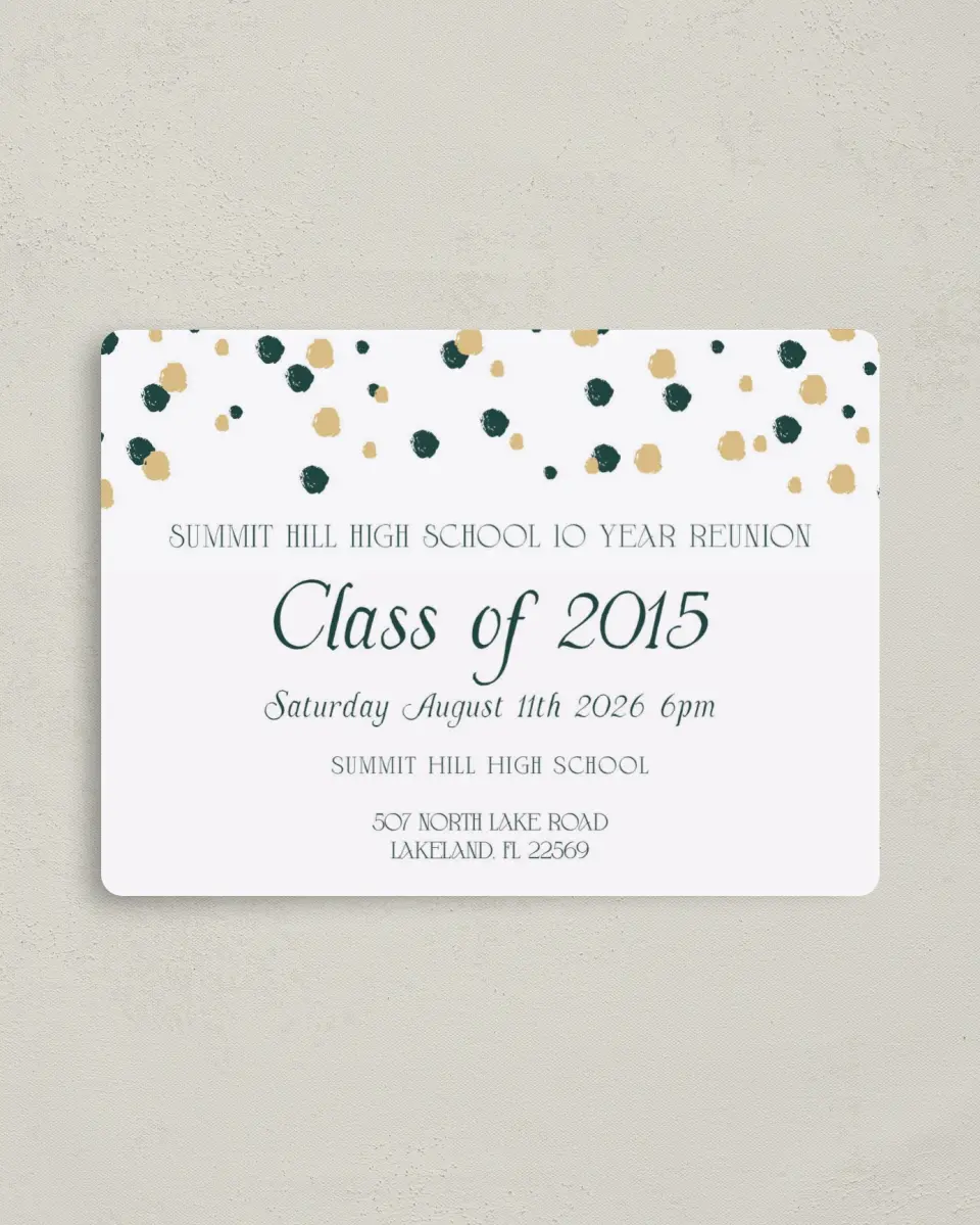 This is a 4" x 5½" Class Reunion called Class Colors printed in full color with a Luxe Satin finish