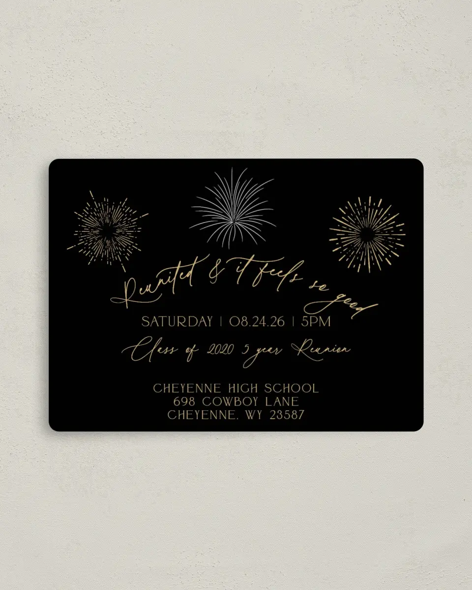 This is a 4" x 5½" Class Reunion called Sky Light printed in full color with a Luxe Satin finish