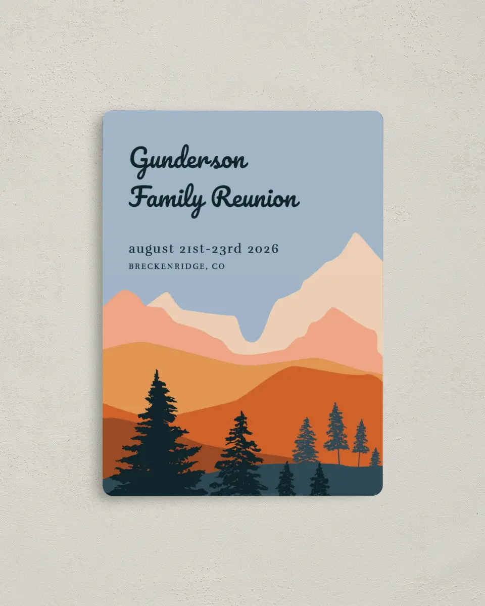This is a 4" x 5½" Family Reunion called Glacial Greatness printed in full color with a Luxe Satin finish