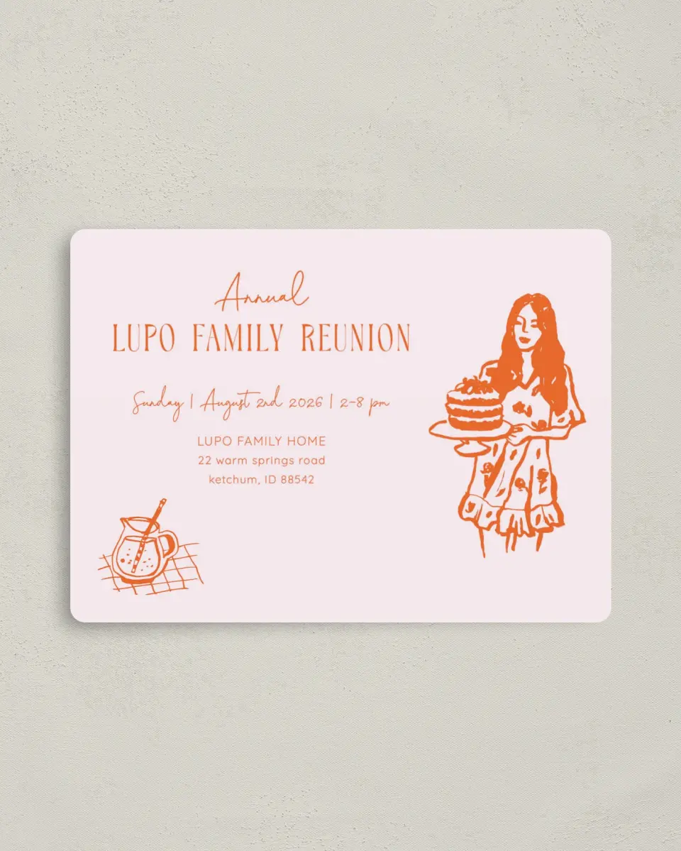 This is a 4" x 5½" Family Reunion called Sweet Treats printed in full color with a Luxe Satin finish