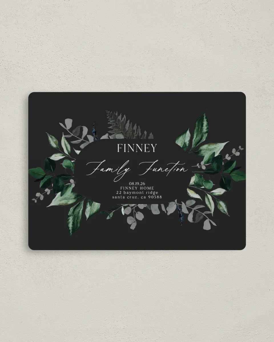 This is a 4" x 5½" Family Reunion called Cool Foliage printed in full color with a Luxe Satin finish