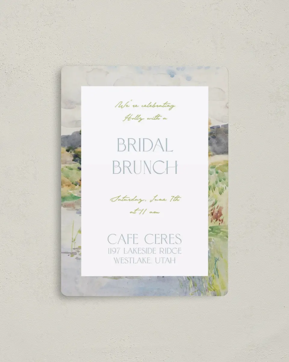 This is a 4" x 5½" Bridal Shower Invitation Magnet called Wedded Bliss printed in full color with a Luxe Satin finish