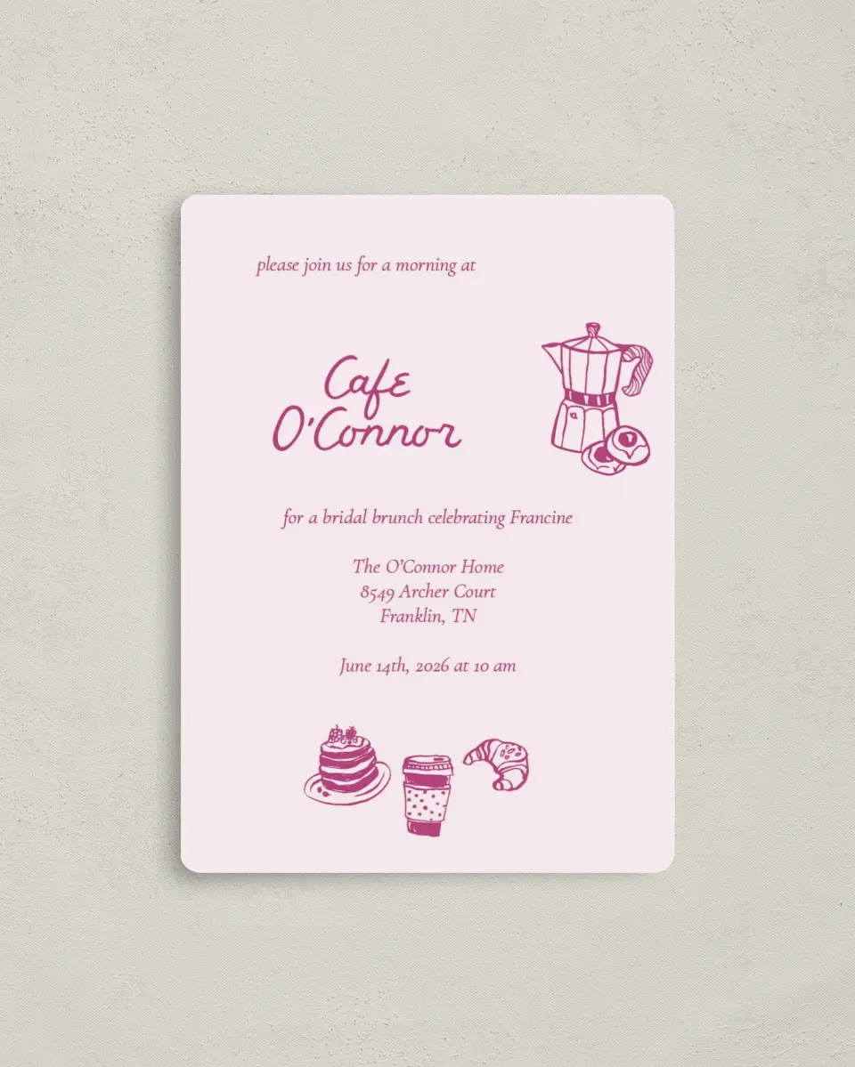 This is a 4" x 5½" Bridal Shower Invitation Magnet called A Latte Love printed in full color with a Luxe Satin finish
